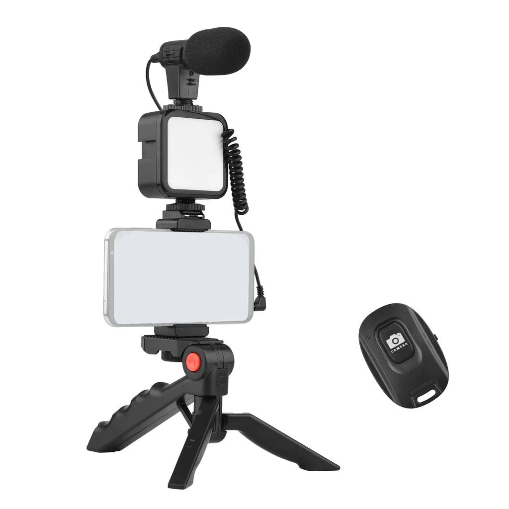 Vlogging Video Making Kit With Light, Table Tripod Stand, Microphone, Phone Holder, Bluetooth Remotesmart Phone