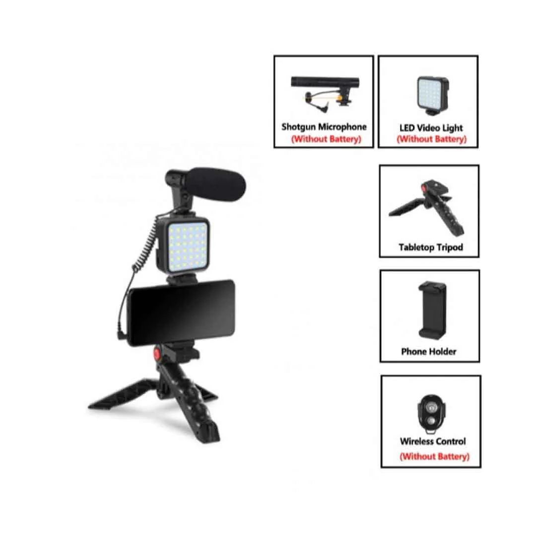 Vlogging Video Making Kit With Light, Table Tripod Stand, Microphone, Phone Holder, Bluetooth Remotesmart Phone