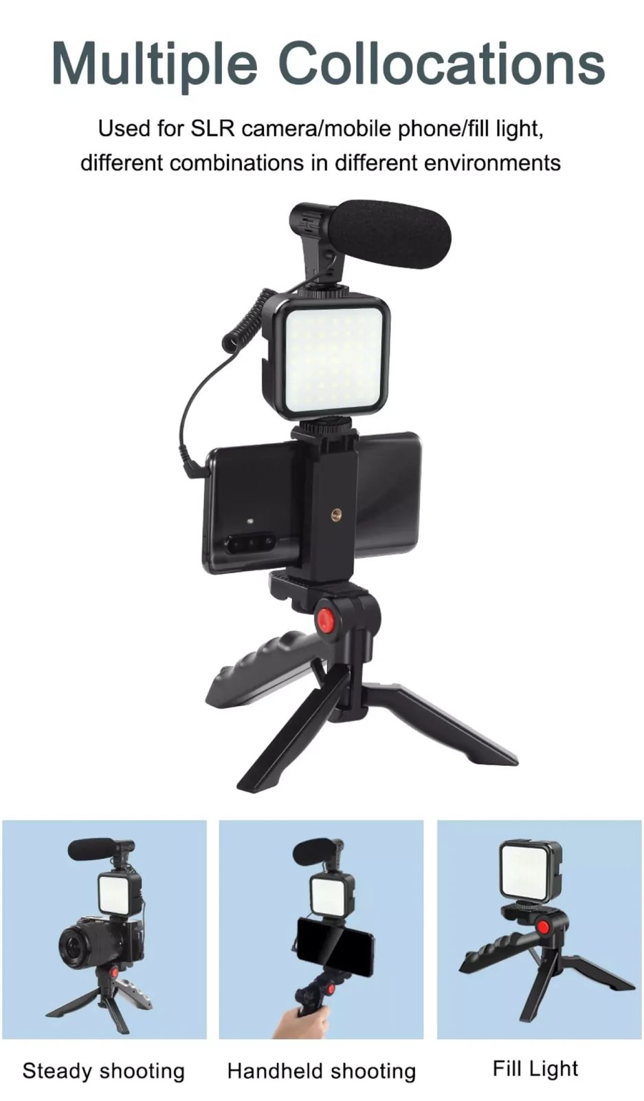 Vlogging Video Making Kit With Light, Table Tripod Stand, Microphone, Phone Holder, Bluetooth Remotesmart Phone